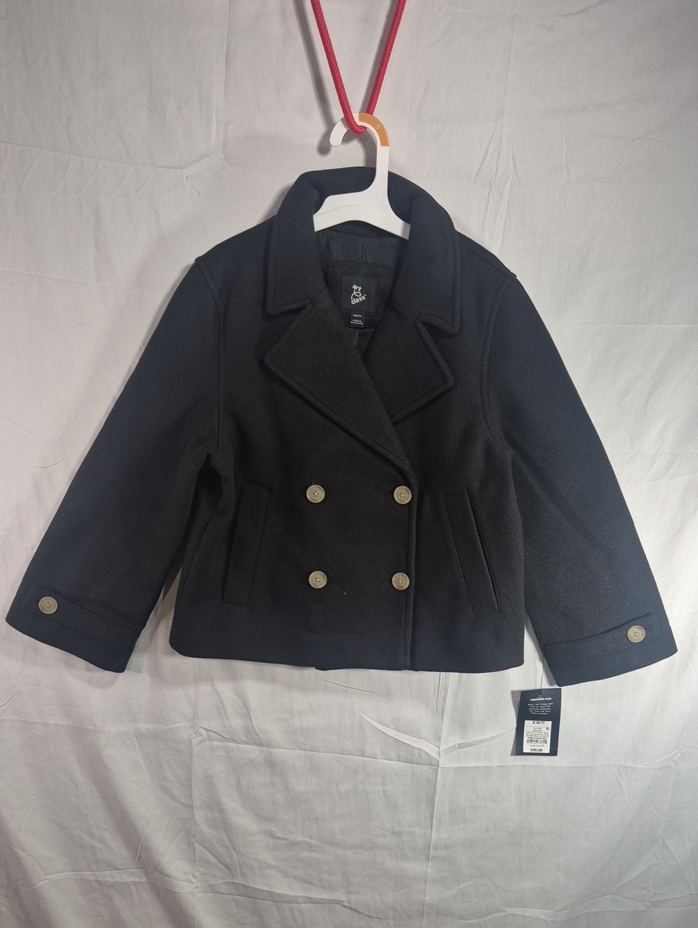Small Black Double-Breasted Kids Peacoat
